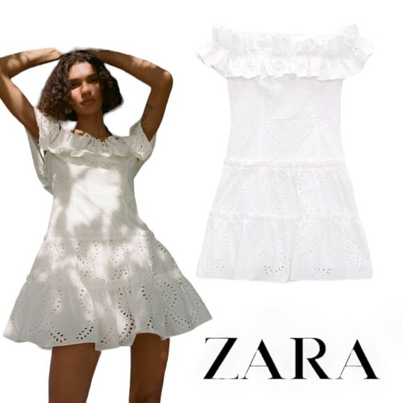 ZARA | Oyster White | STRAPLESS MINI DRESS - Picture 1 of 8